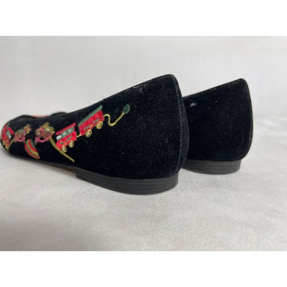 Christmas Shoes Women's 8 Vintage Embroidered Santa Flats Ugly Christmas Sweater - Picture 9 of 9